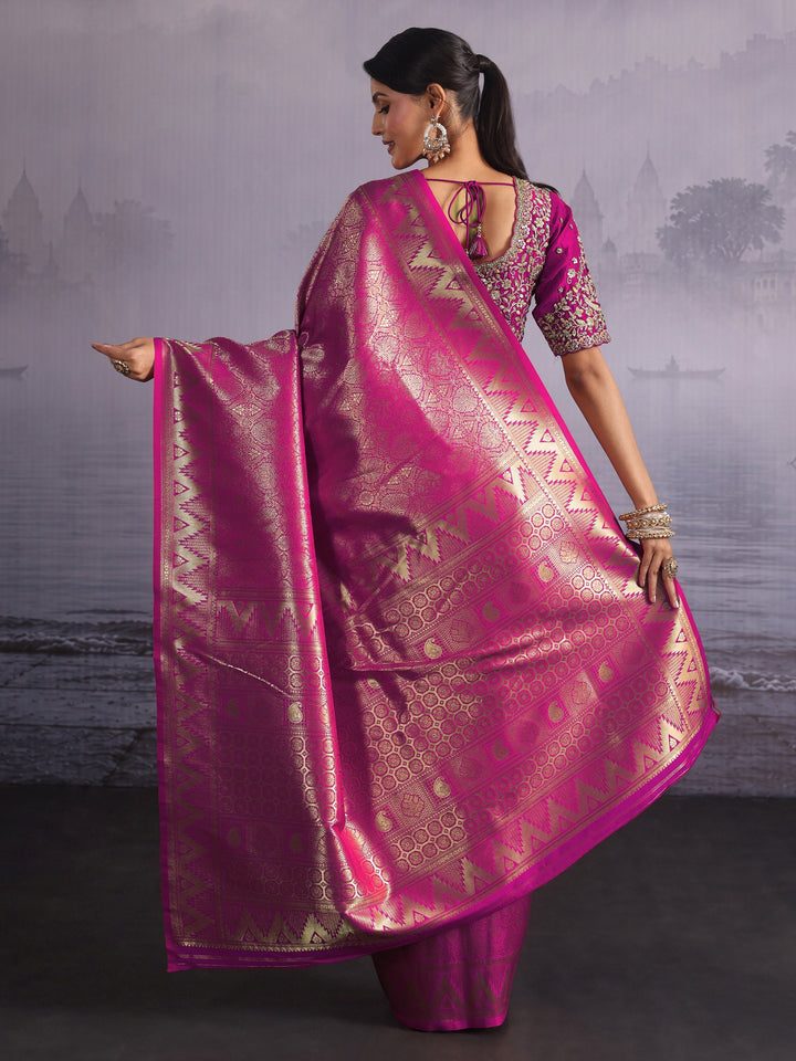 Libas Rani Pink Woven Design Silk Blend Saree