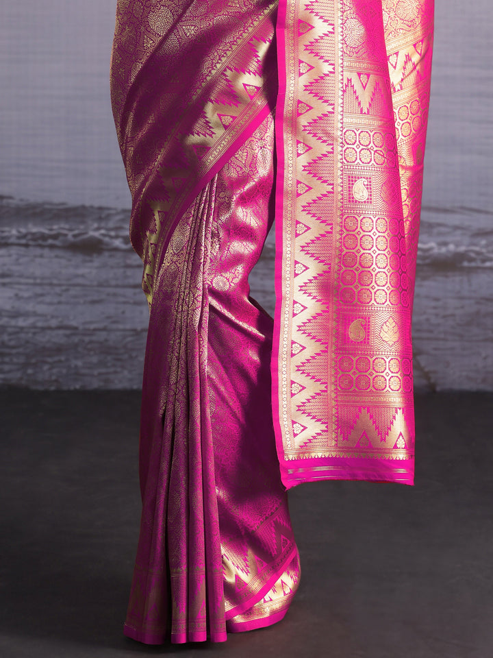 Libas Rani Pink Woven Design Silk Blend Saree