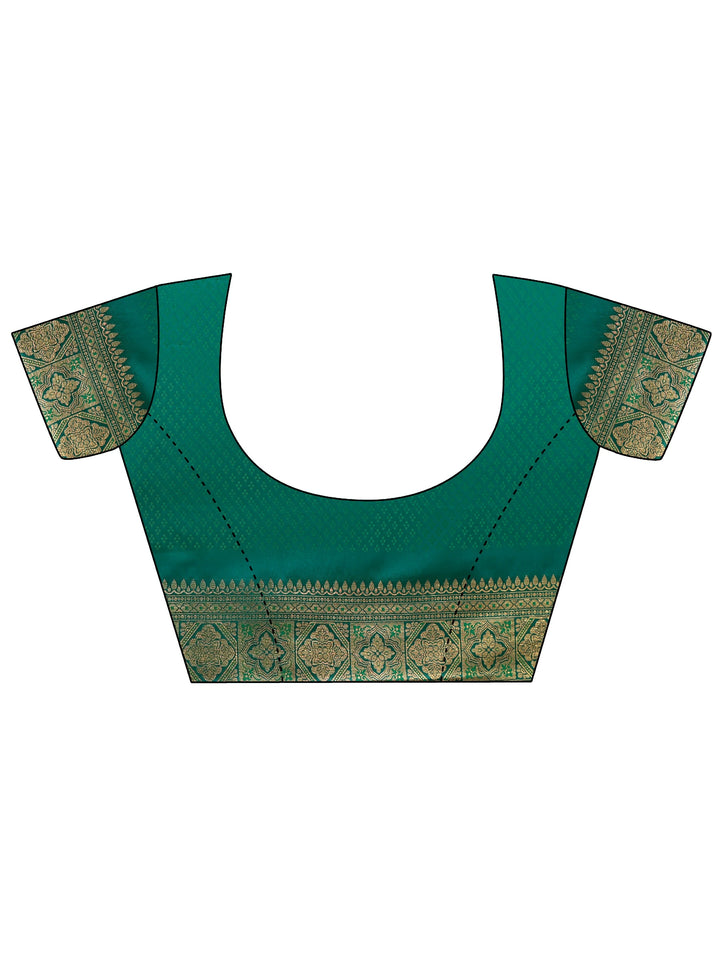 Libas Peacock Green Ethnic Woven Design Satin Saree
