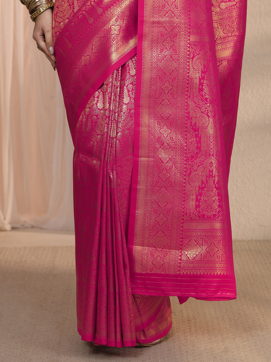 Libas Rani Pink Ethnic Woven Design Satin Saree
