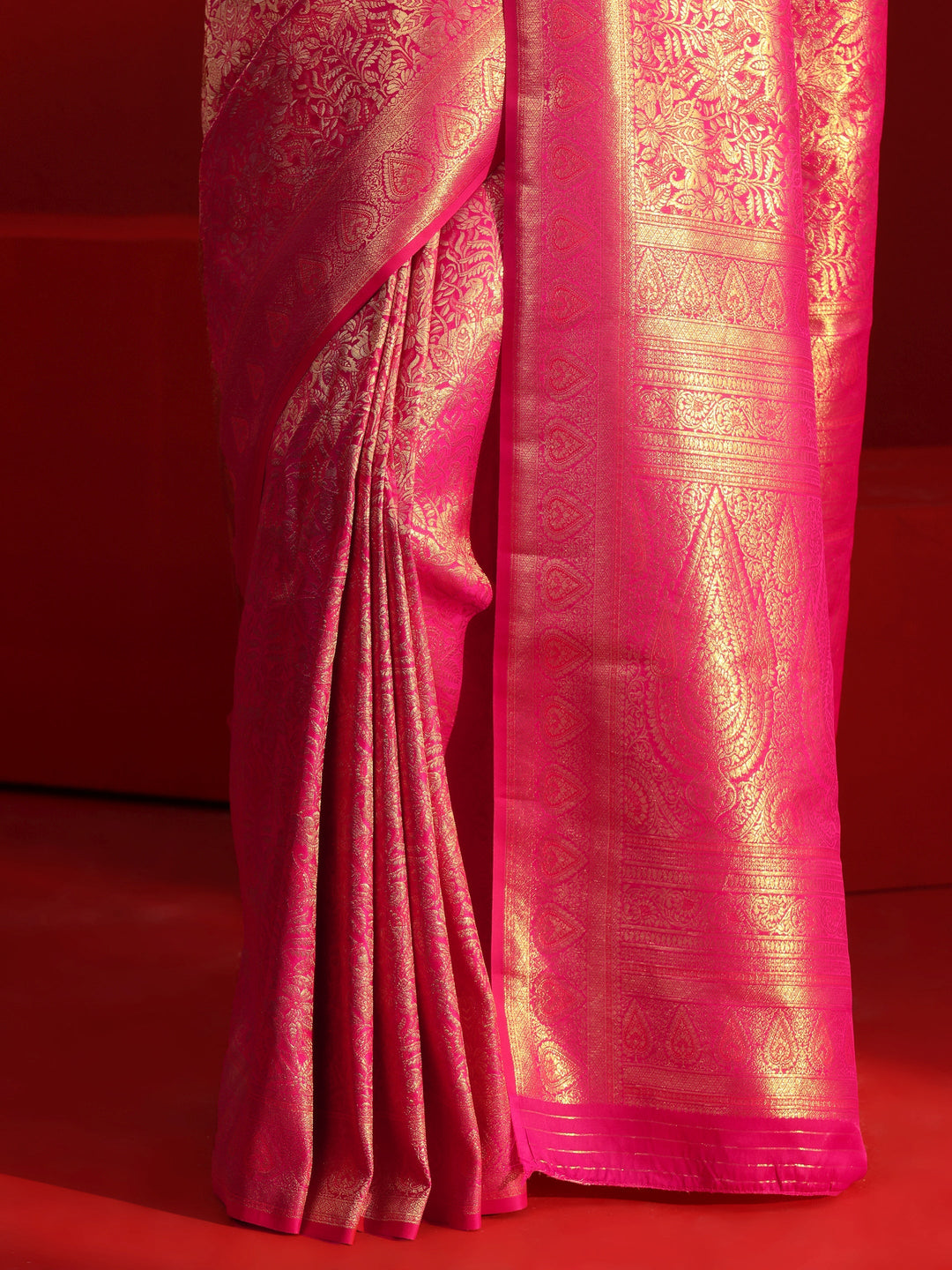 Libas Pink Floral Woven Design Satin Saree