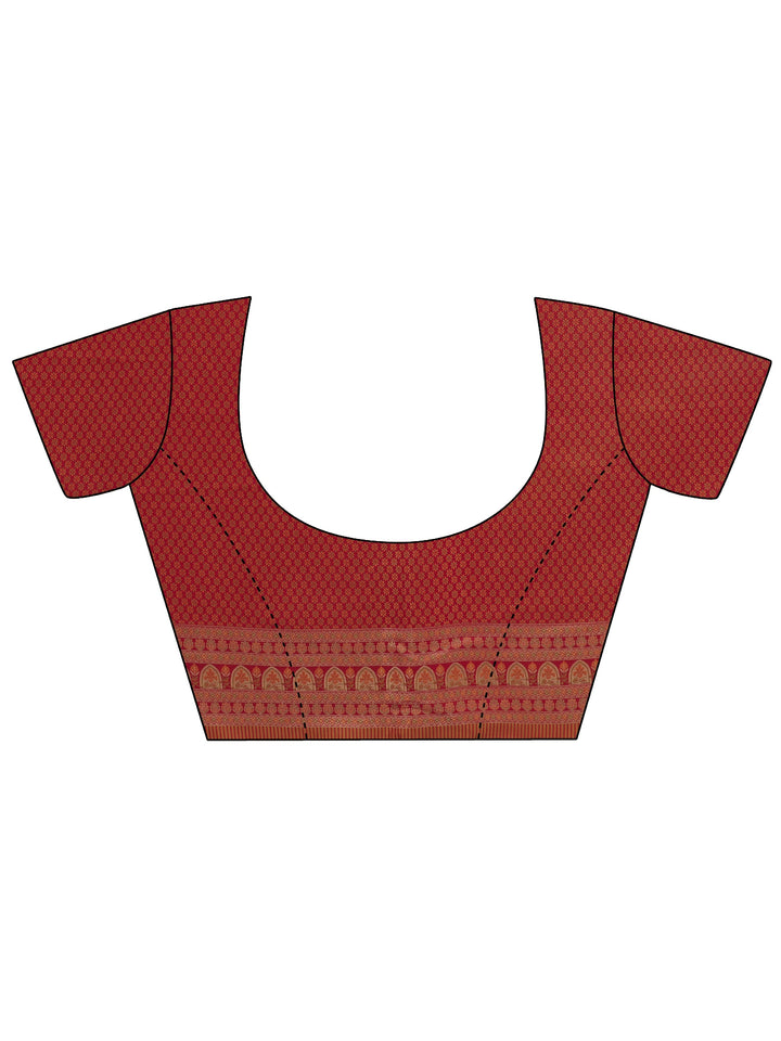 Libas Vermilion Red Floral Woven Design Satin Saree