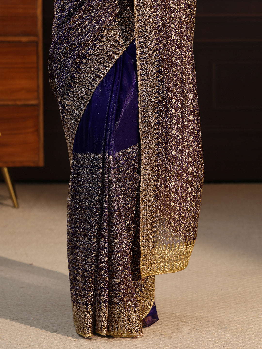 Libas Purple Floral Embroidered Net Saree