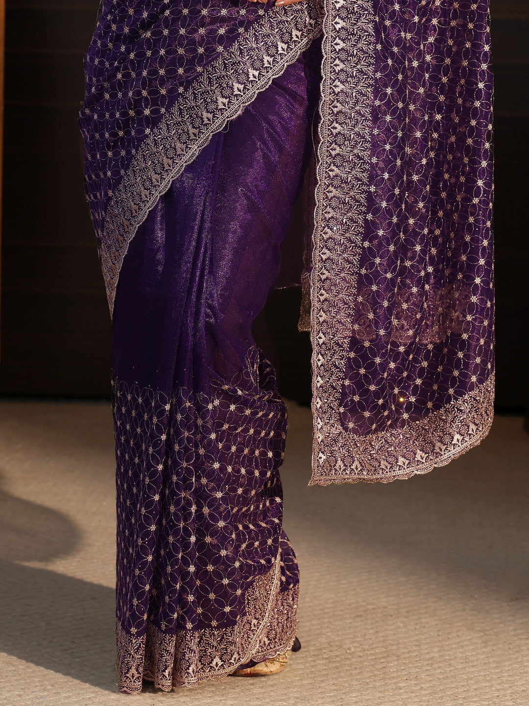 Libas Imperial Purple Floral Embroidered Net Saree