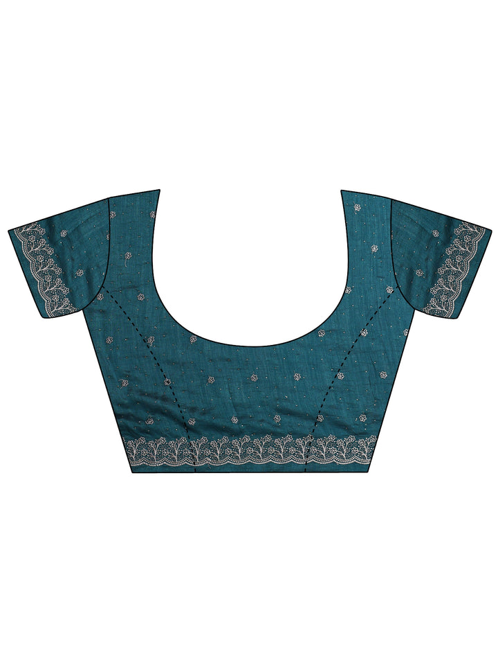 Libas Deep Teal Blue Stone Work Embellished Silk Blend Saree