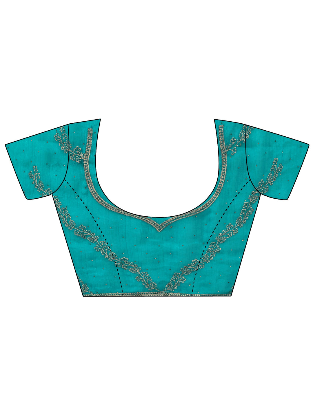 Libas Turquoise Blue Floral Embroidered Tissue Saree