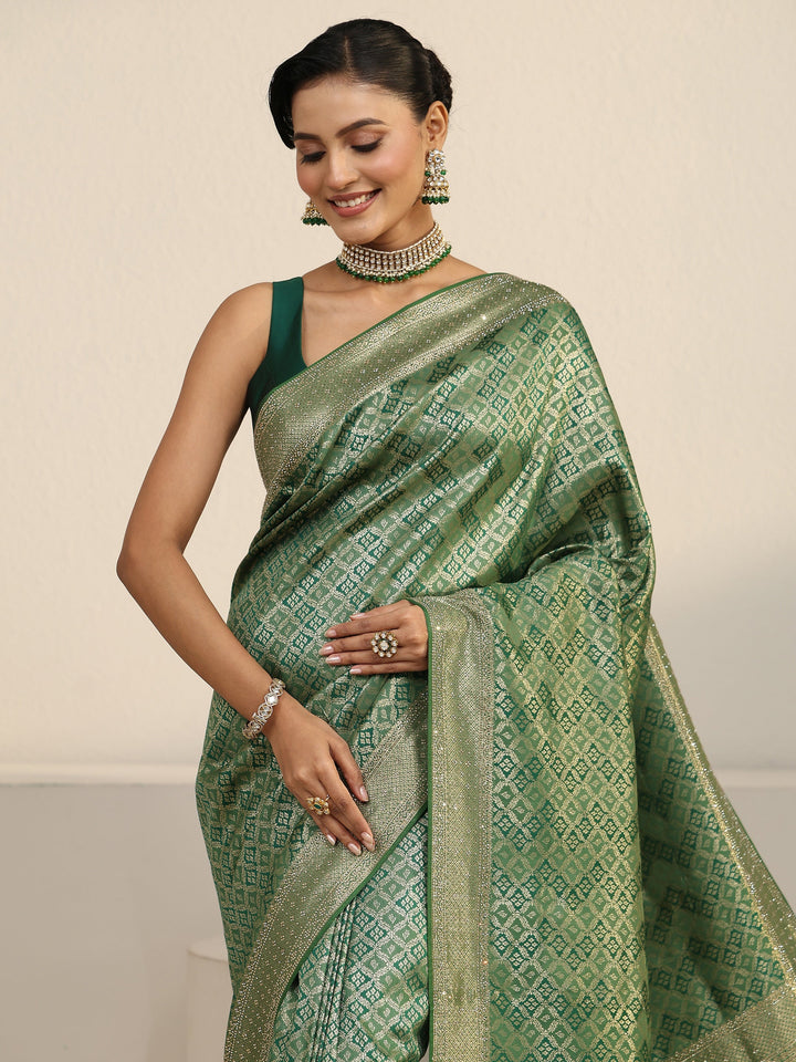 Libas Sage Green Ethnic Woven Design Silk Blend Tassel Saree