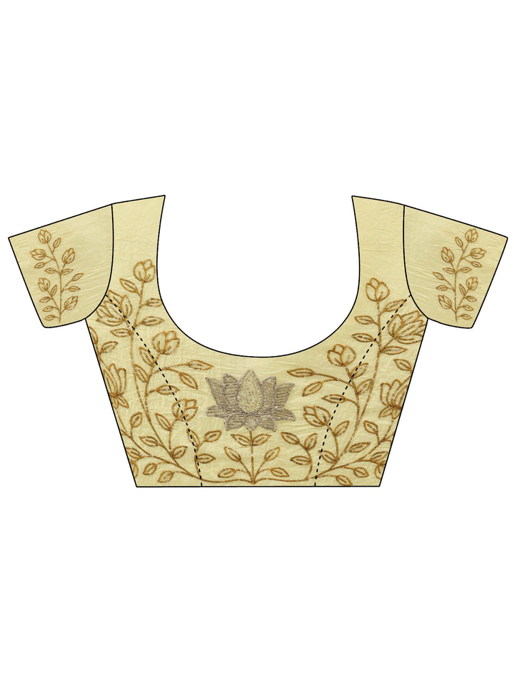Libas Mustard Floral Embroidered Tissue Saree