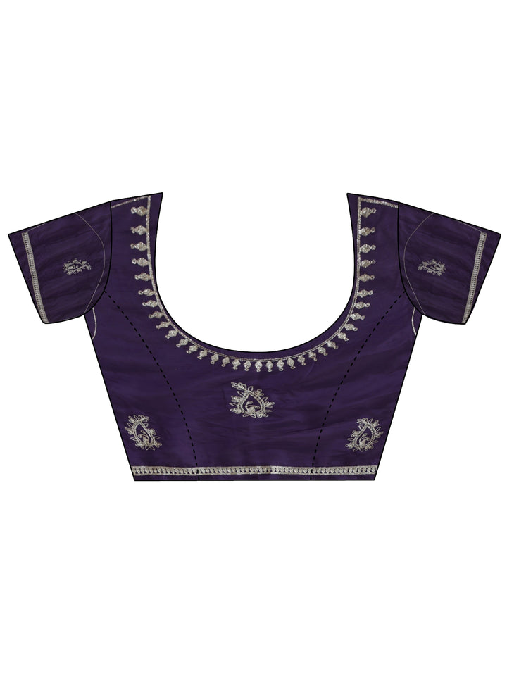Libas Imperial Purple Embroidered Satin Saree with Paisley Border