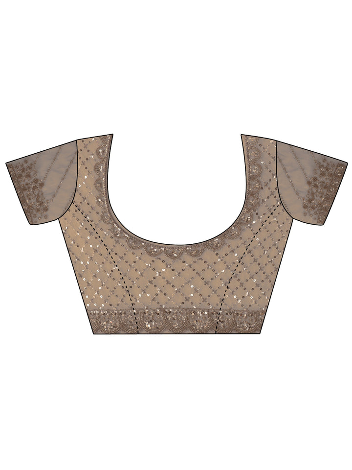 Libas Art Grey Embellished Net Saree with Scalloped Border