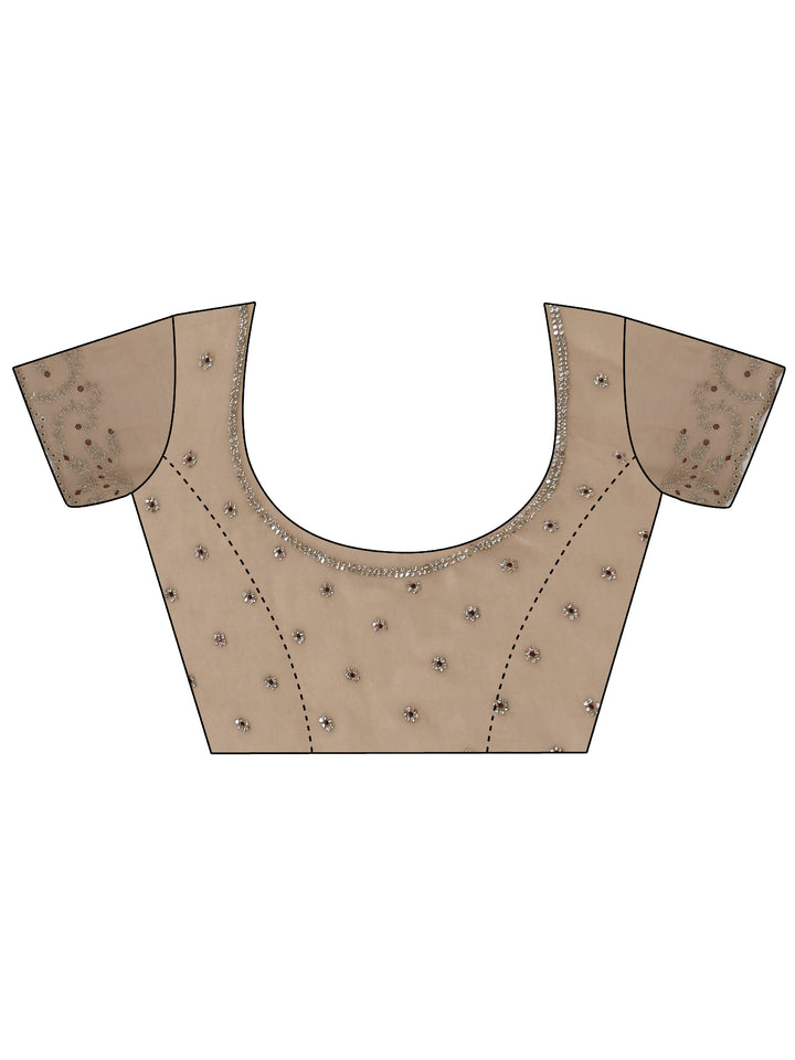 Libas Art Beige Tissue Saree with Embellished Scalloped Border
