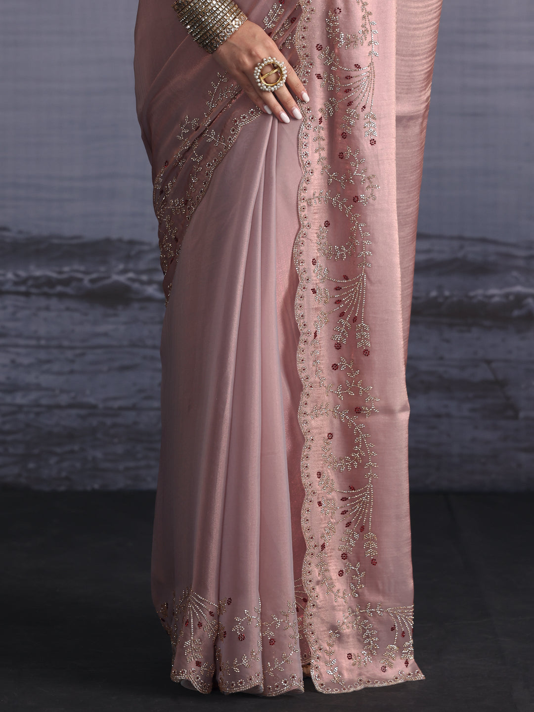Libas Art Lavender Tissue Saree with Embellished Scalloped Border