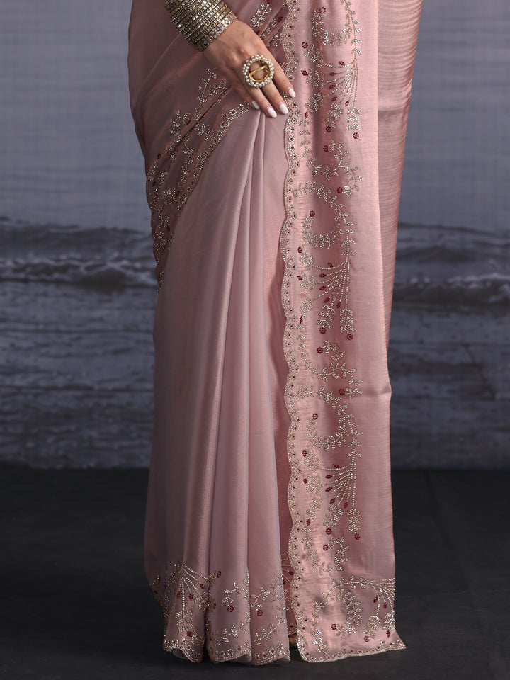 Libas Art Lavender Tissue Saree with Embellished Scalloped Border