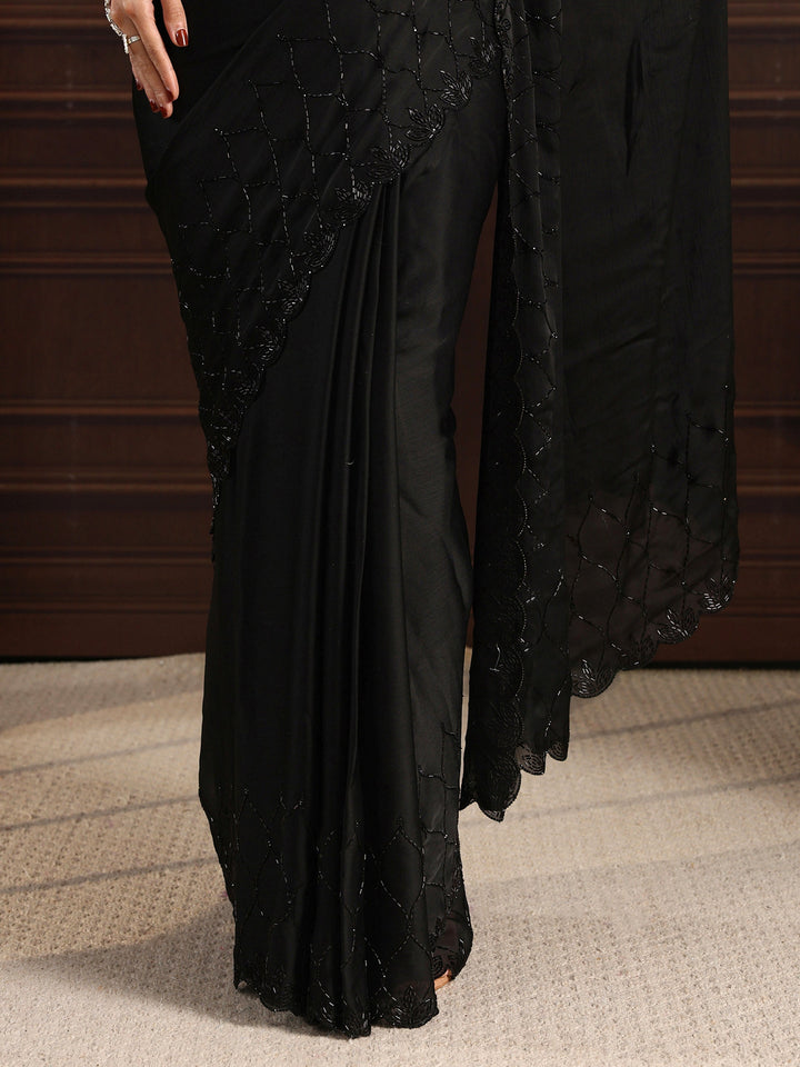 Libas Art Black Tissue Saree with Embellished Border