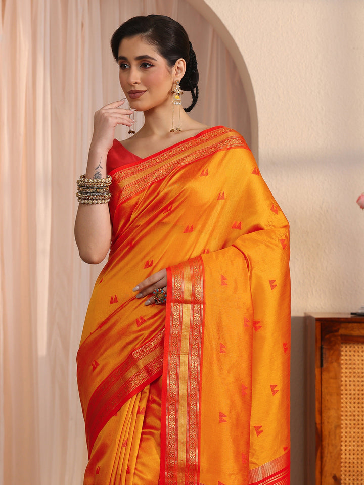 Libas Orange Ethnic Woven Design Silk Blend Tassel Saree