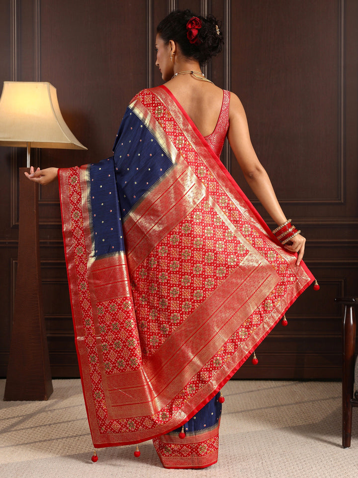 Libas Royal Blue Mirror Work Patola Pallu Silk Blend Saree
