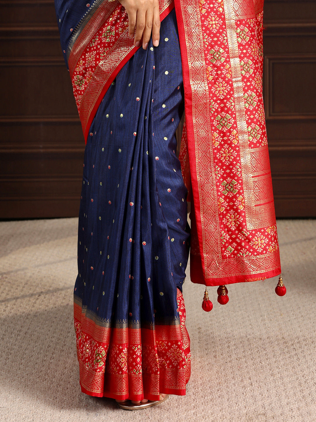 Libas Royal Blue Mirror Work Patola Pallu Silk Blend Saree