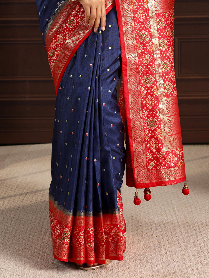 Libas Royal Blue Mirror Work Patola Pallu Silk Blend Saree