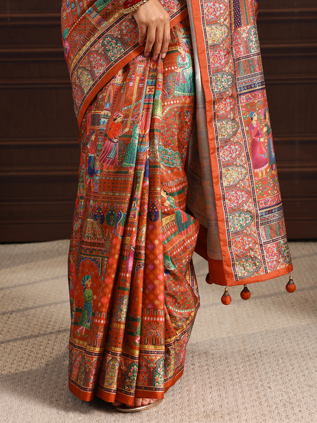 Libas Art Black Mughal Design Digital Print Silk Blend Saree