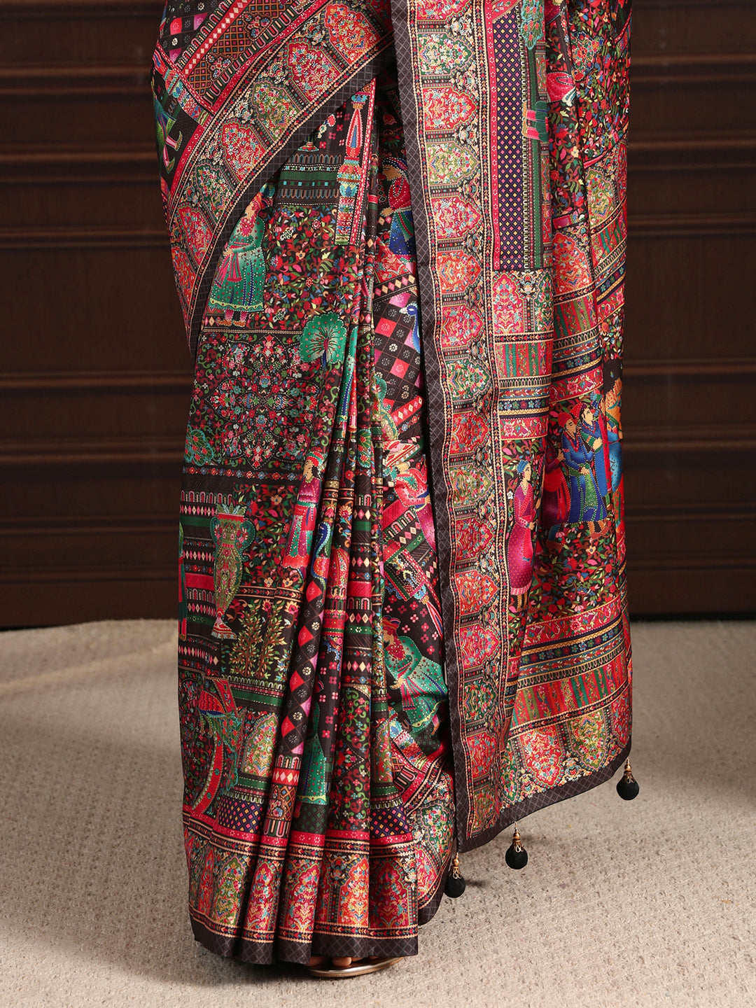 Libas Art Orange Mughal Design Digital Print Silk Blend Saree
