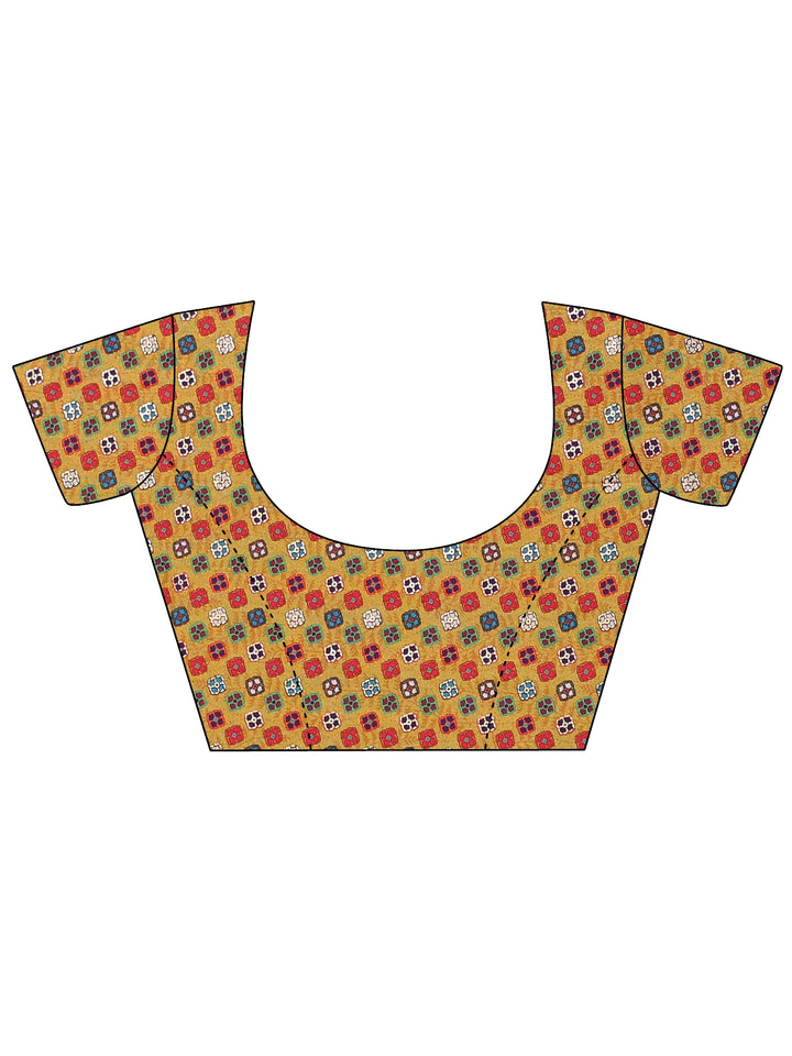 Libas Mustard Paisley Printed Silk Blend Saree with Woven Border