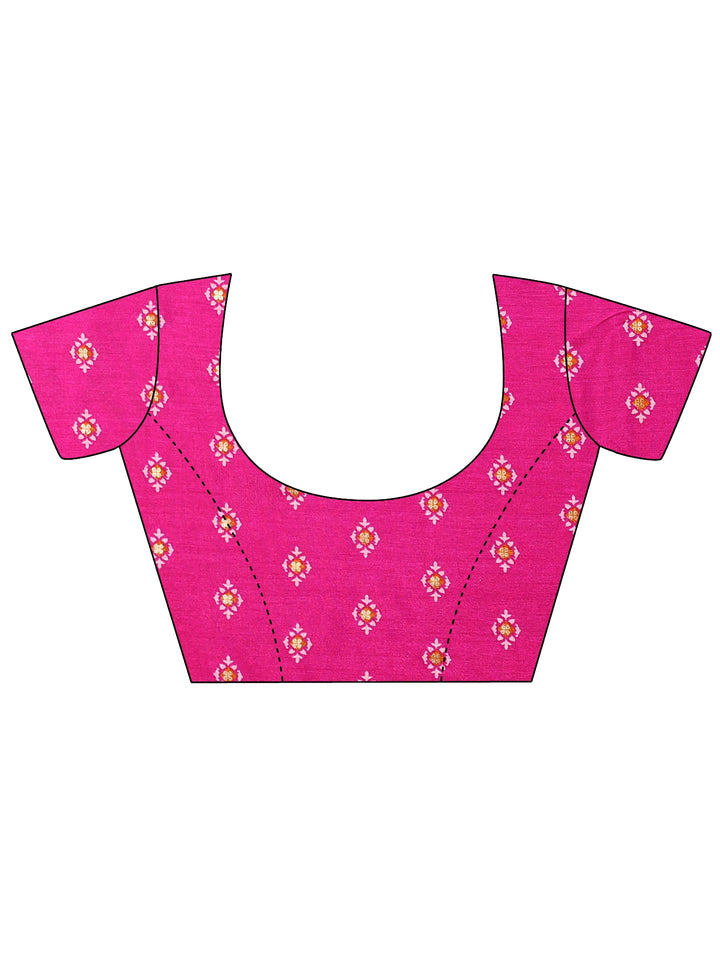 Libas Blue and Pink Silk Blend Saree with Printed Border