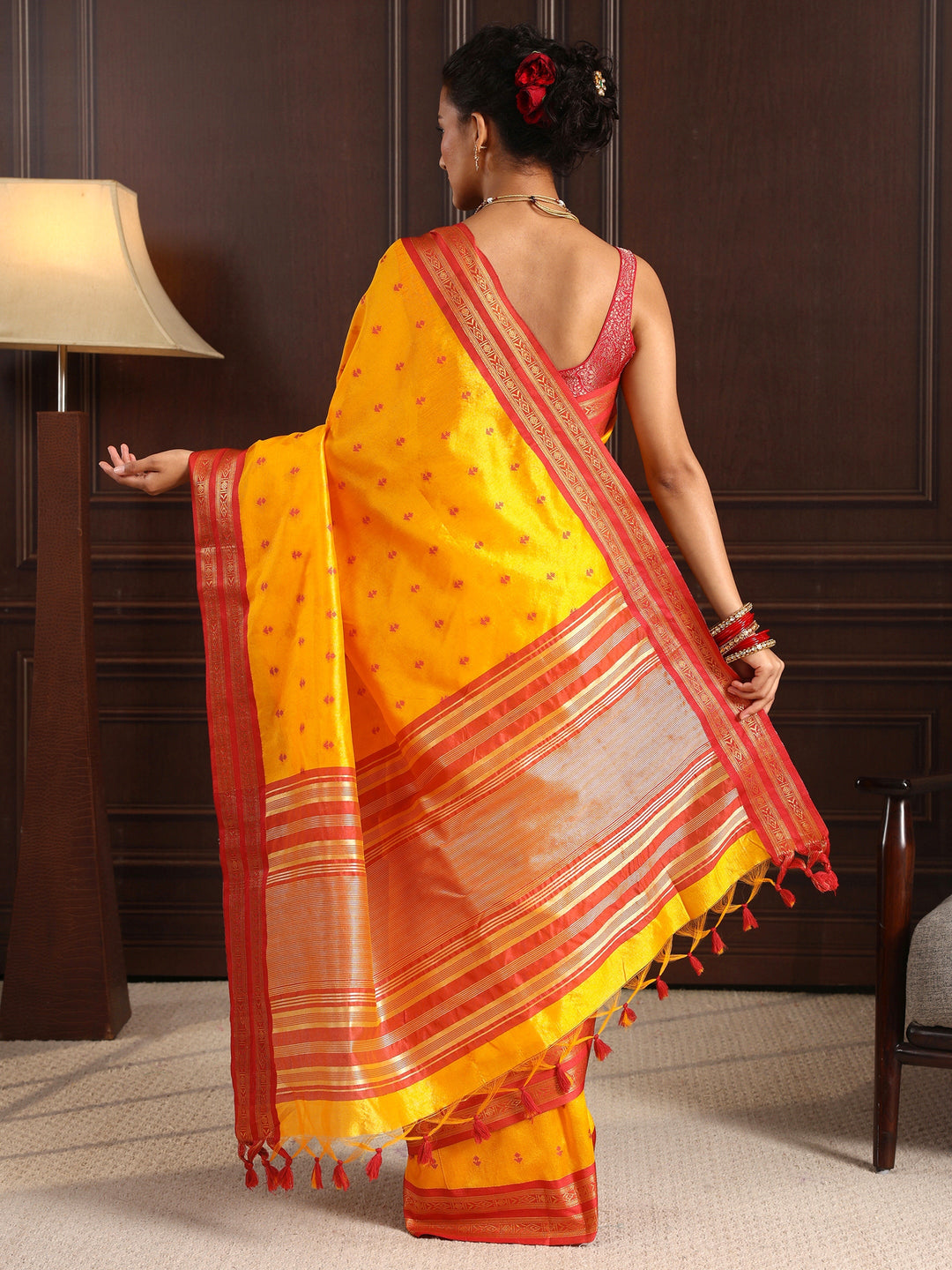 Libas Yellow Ethnic Motif Woven Design Silk Blend Saree