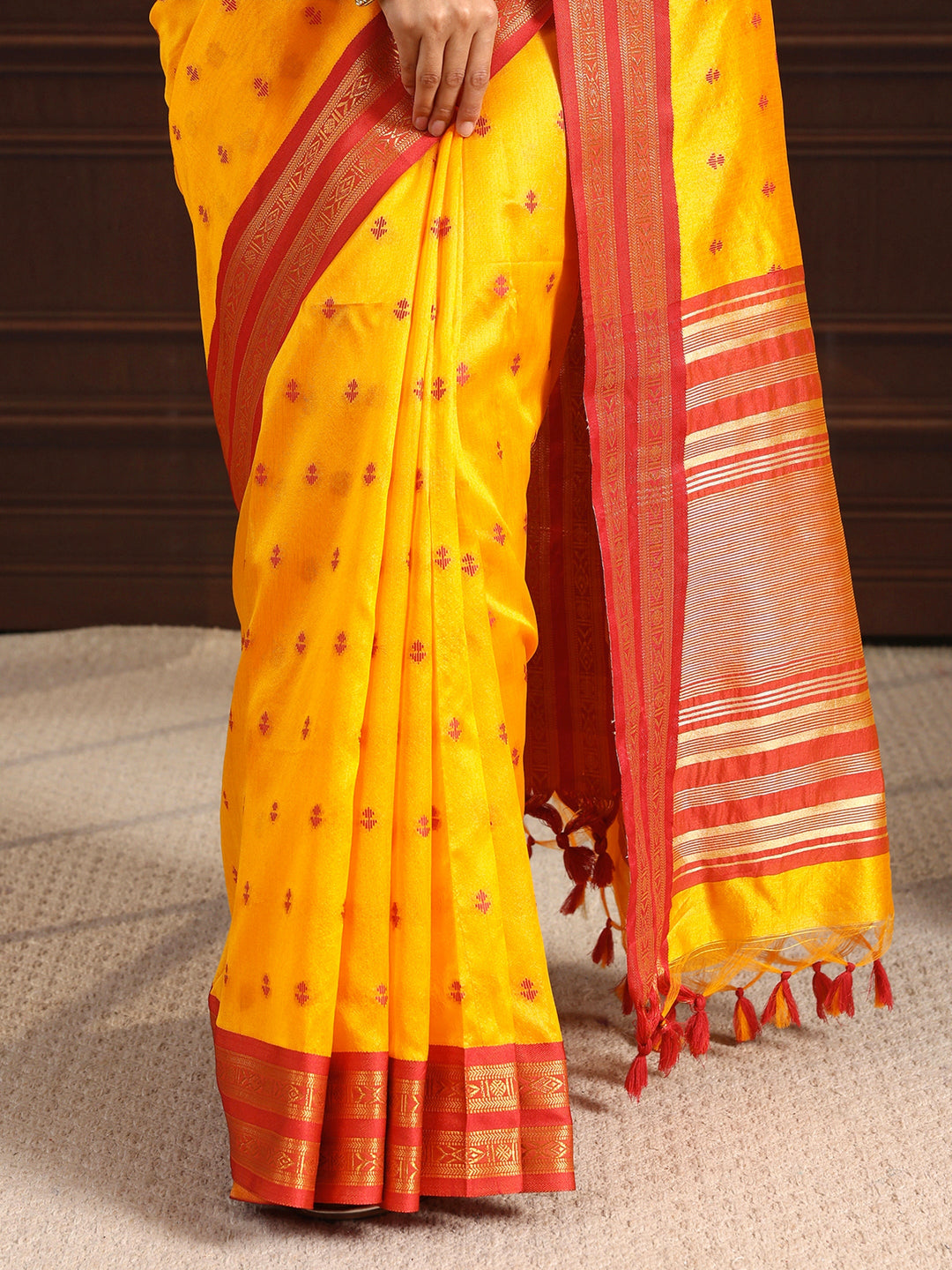 Libas Yellow Ethnic Motif Woven Design Silk Blend Saree