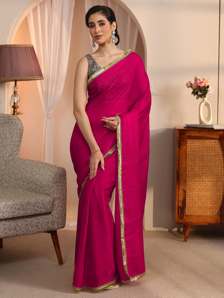 Libas Rani Pink Tissue Saree with Embellished Border
