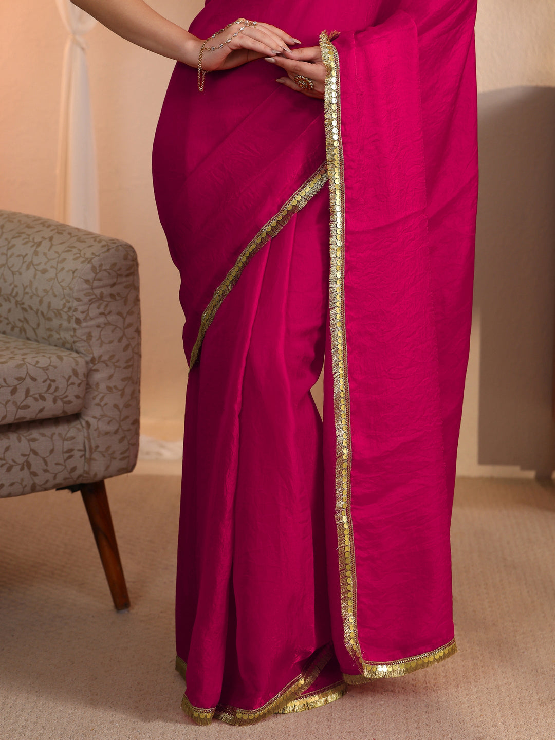 Libas Rani Pink Tissue Saree with Embellished Border
