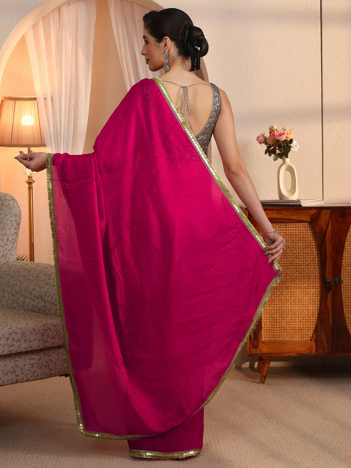 Libas Rani Pink Tissue Saree with Embellished Border