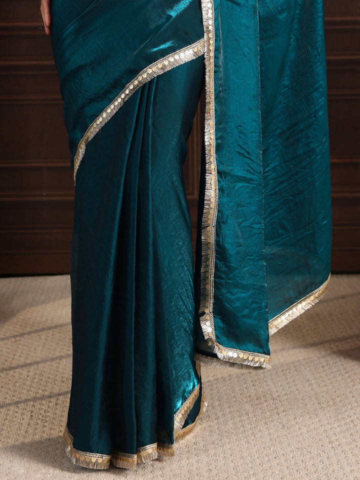 Libas Blue Tissue Saree with Gota Border