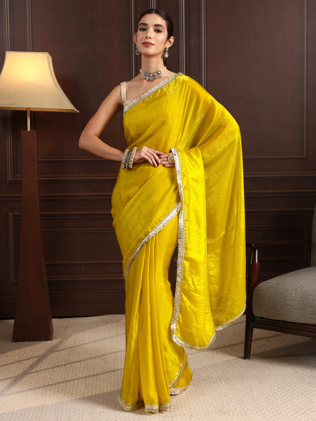 Libas Green Tissue Saree with Gota Border
