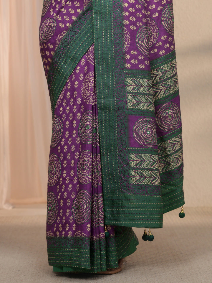 Libas Purple Tribal Printed Silk Blend Saree