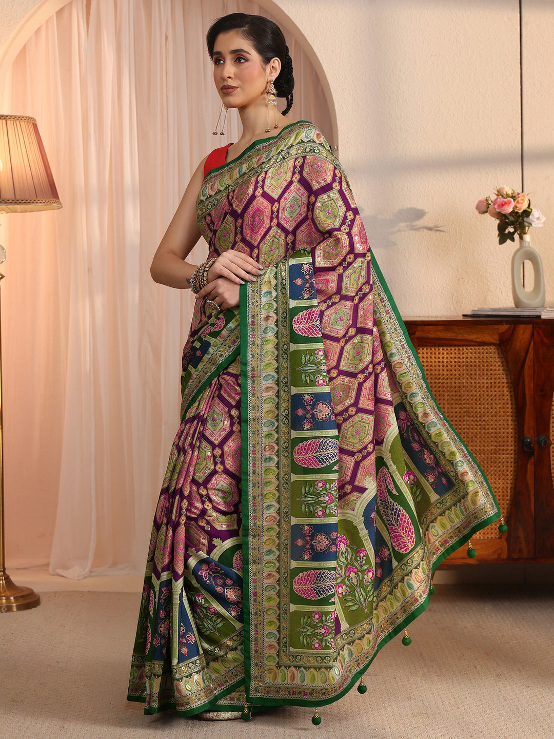 Libas Multicolour Ethnic Printed Silk Blend Saree