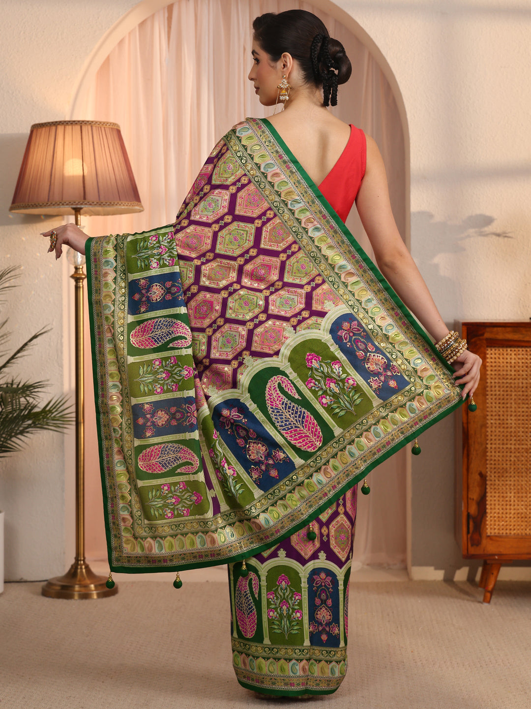 Libas Multicolour Ethnic Printed Silk Blend Saree