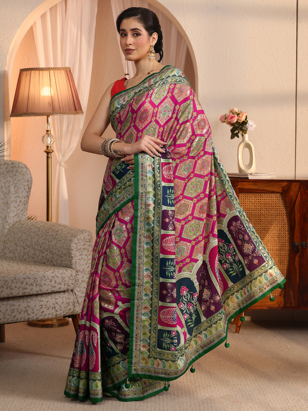 Libas Multicolour Ethnic Printed Silk Blend Saree