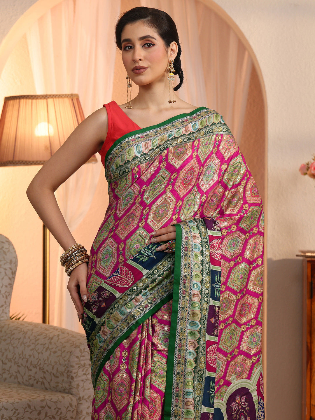 Libas Multicolour Ethnic Printed Silk Blend Saree
