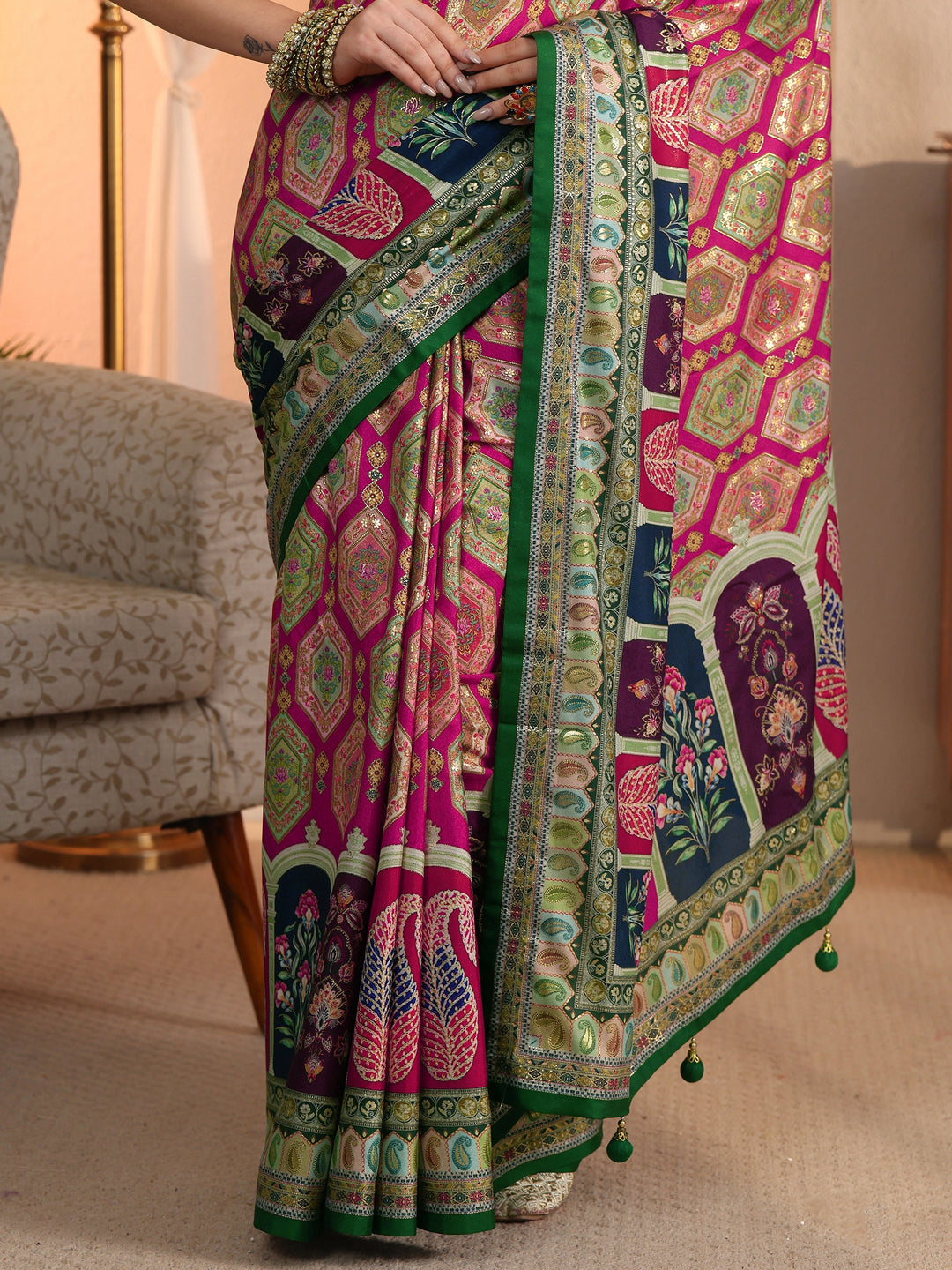 Libas Multicolour Ethnic Printed Silk Blend Saree