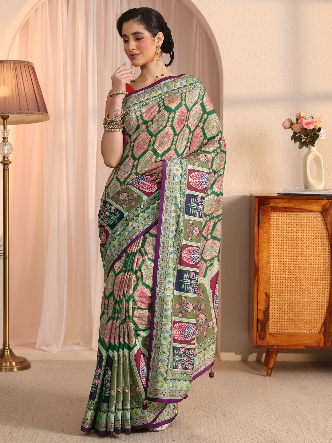 Libas Multicolour Ethnic Printed Silk Blend Saree