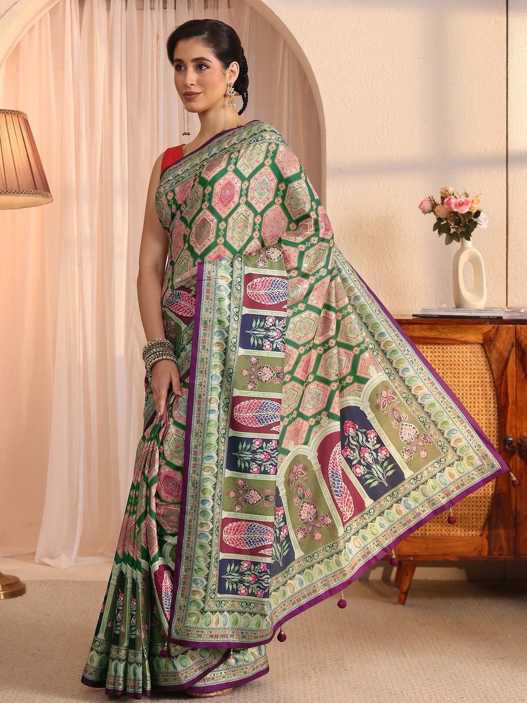 Libas Multicolour Ethnic Printed Silk Blend Saree