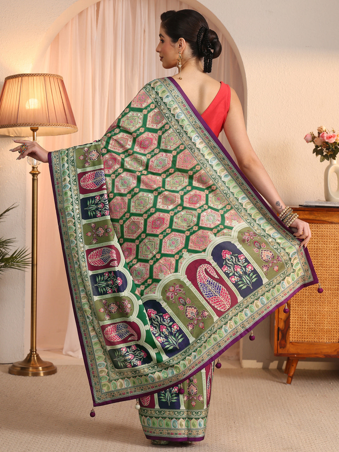 Libas Multicolour Ethnic Printed Silk Blend Saree