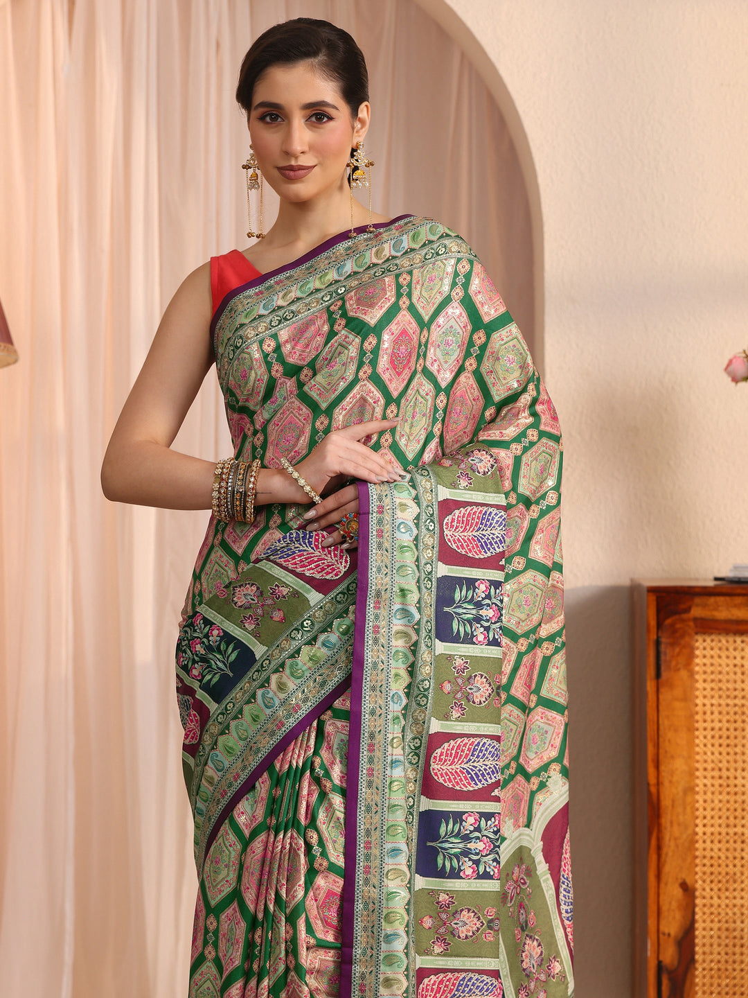 Libas Multicolour Ethnic Printed Silk Blend Saree
