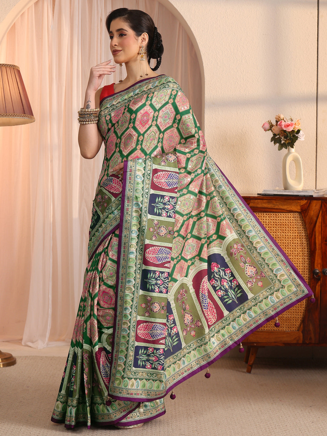 Libas Multicolour Ethnic Printed Silk Blend Saree