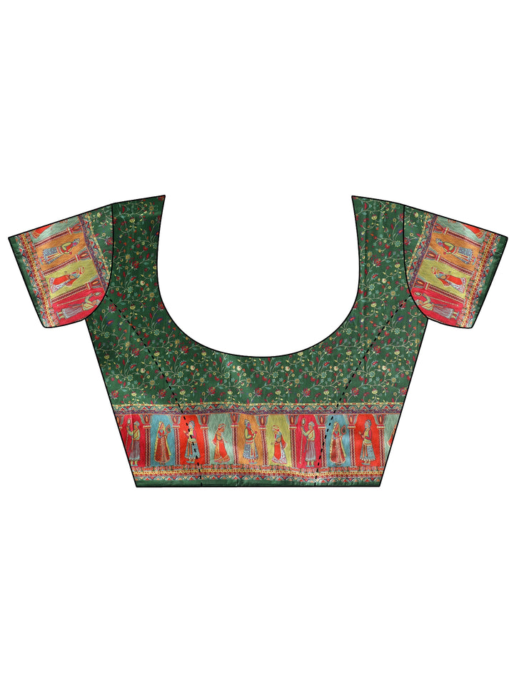 Libas Green Mughal Printed Silk Blend Saree