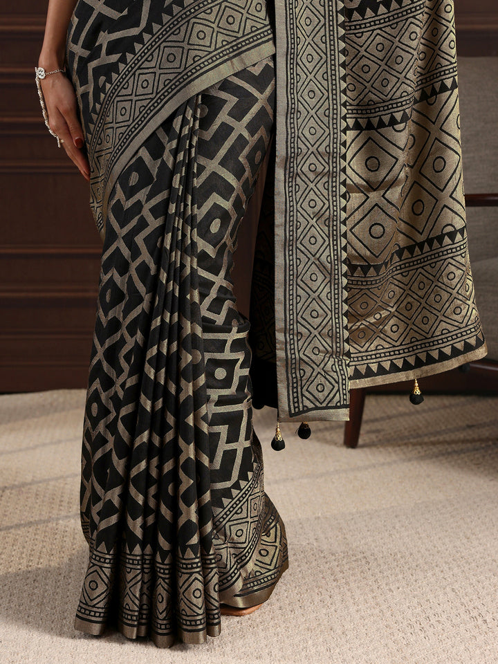 Libas Black Geometric Woven Design Silk Blend Saree