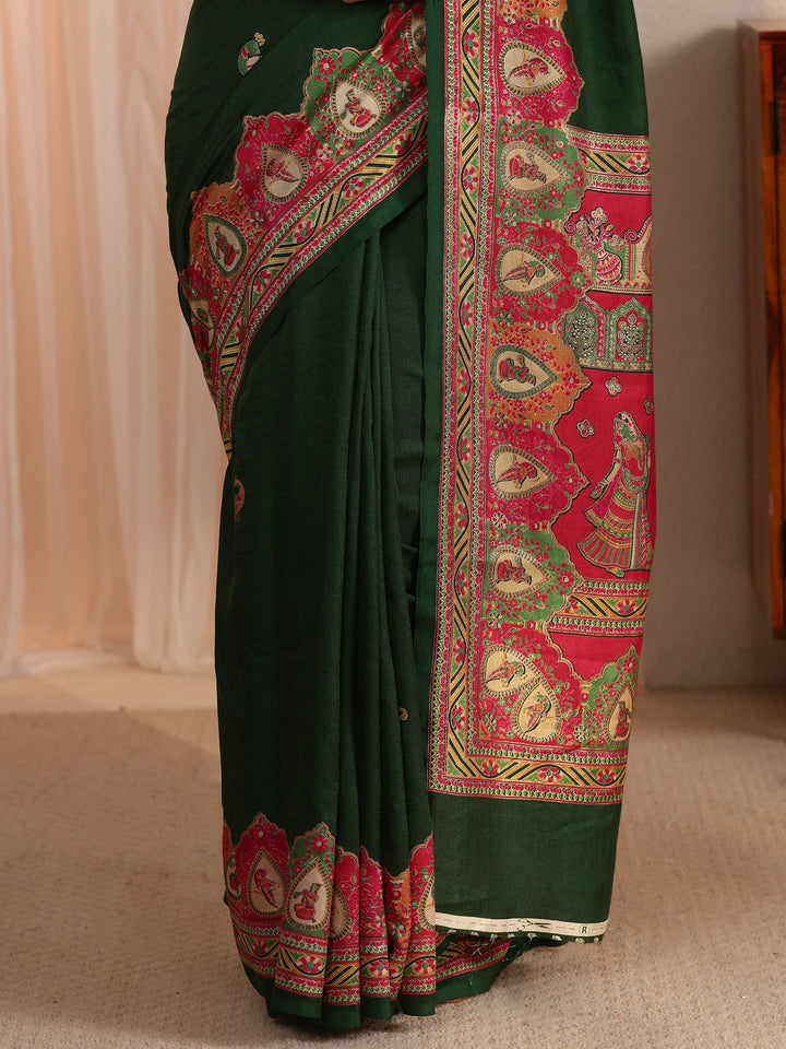 Libas Green Mughal Printed Silk Saree