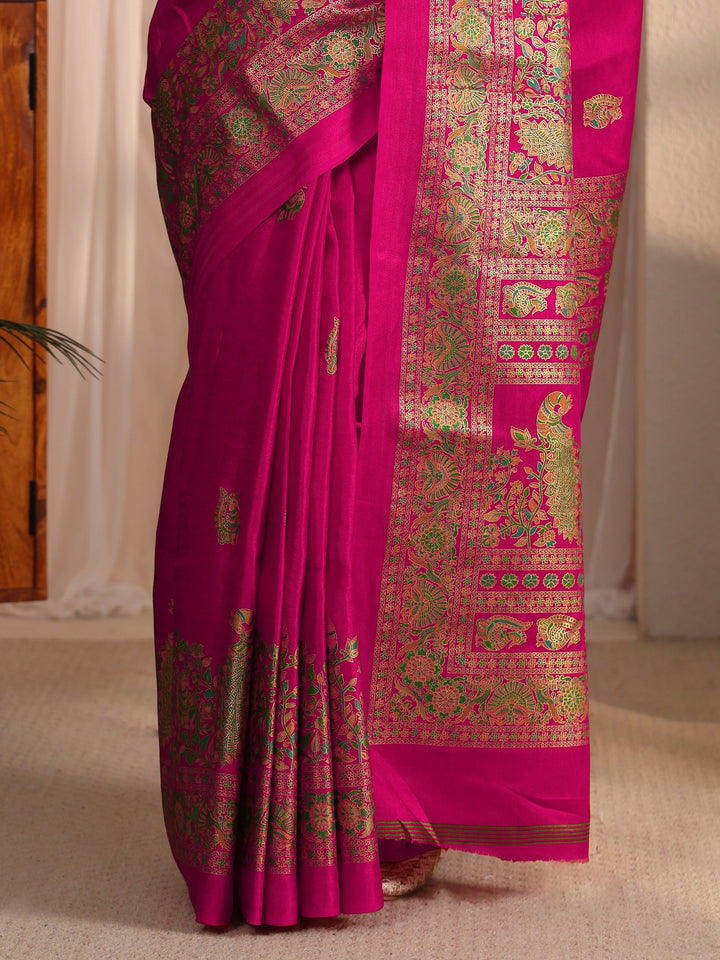 Libas Fuchsia Pink Floral Printed Silk Saree