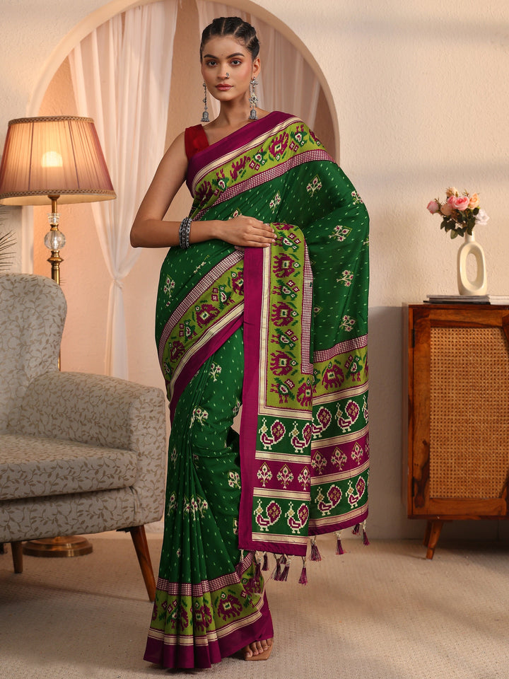 Libas Green Patola Printed Silk Blend Saree