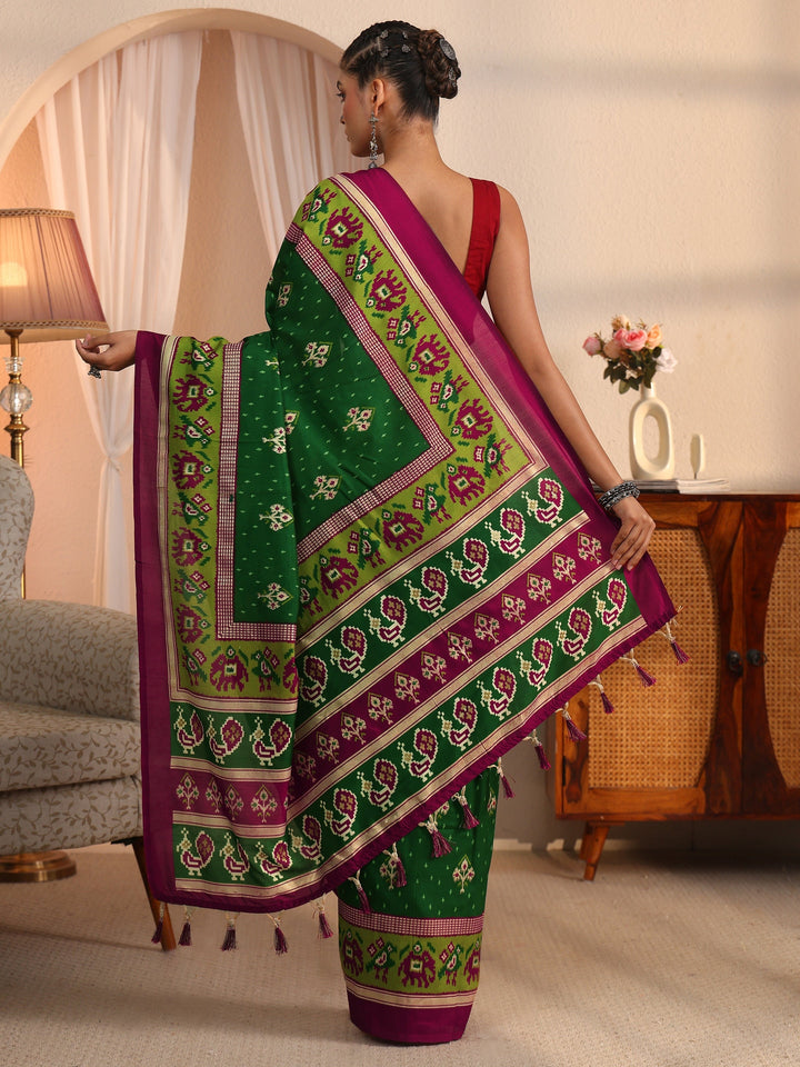 Libas Green Patola Printed Silk Blend Saree